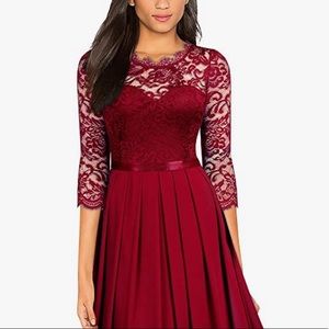 Miusol Medium Red Women’s Formal Floral Lace Wedding Bridesmaid Maxi Dress